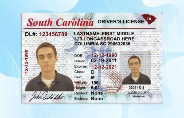 Editable South Carolina Drivers License Template