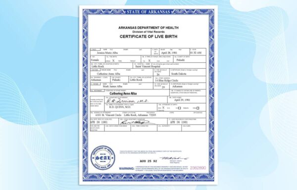 USA Arkansas Birth Certificate Template
