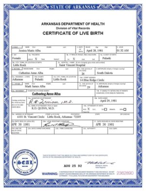 USA Arkansas Birth Certificate Template