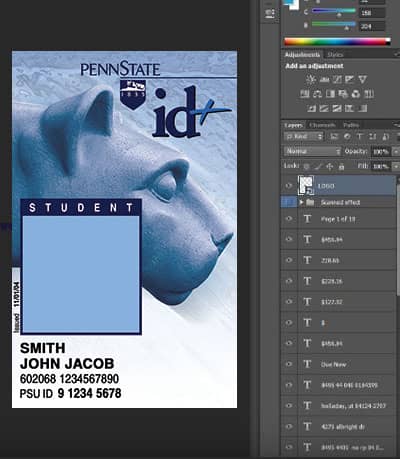 Editable Penn State University ID PSD Template