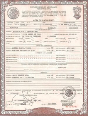 Mexican Birth Certificate Template