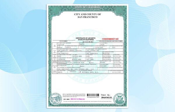 USA San Francisco Birth Certificate Template