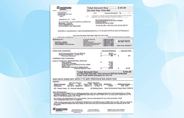 Editable USA Electric Bill Template (Southwestern)