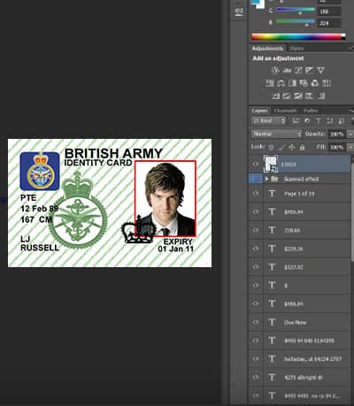 Editable UK Military ID PSD Template