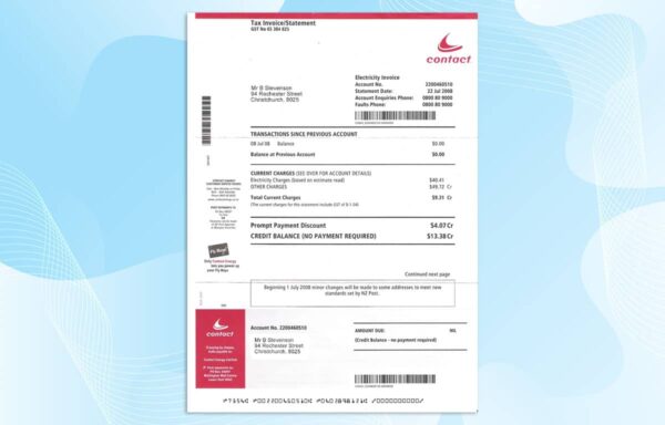 Editable New Zealand Electric Bill Template