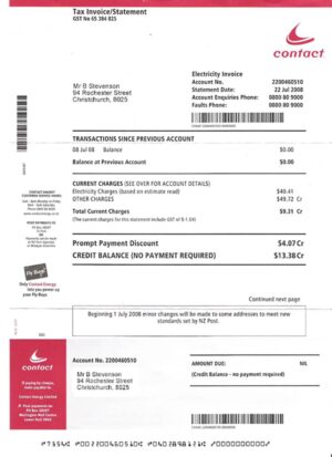 Editable New Zealand Electric Bill Template