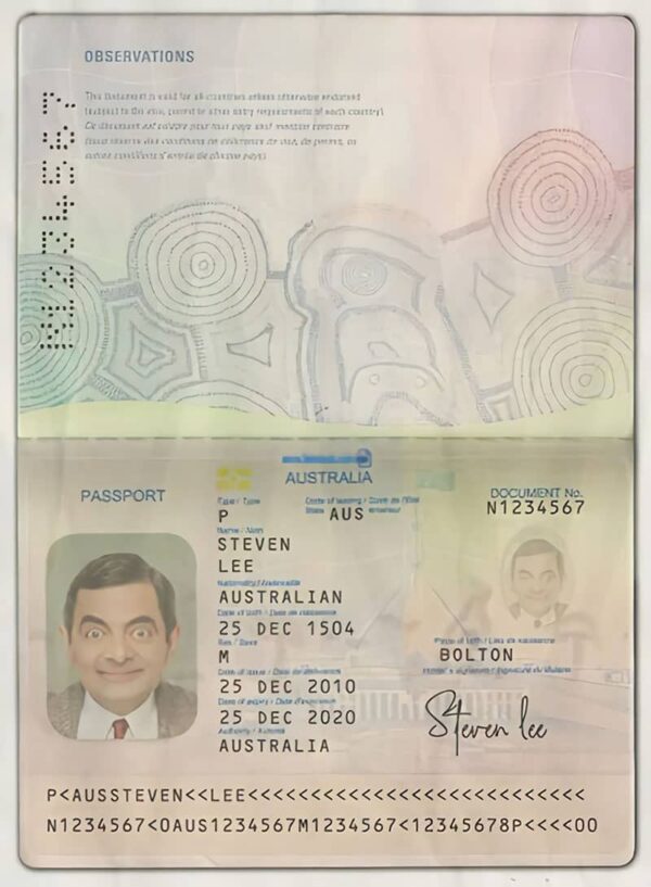 Editable Australia Passport Template
