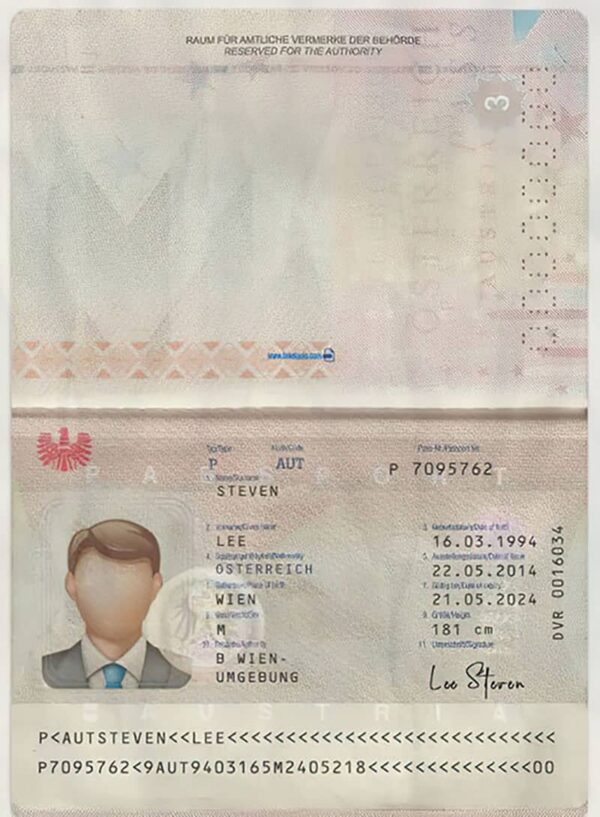 Editable Austria Passport Template