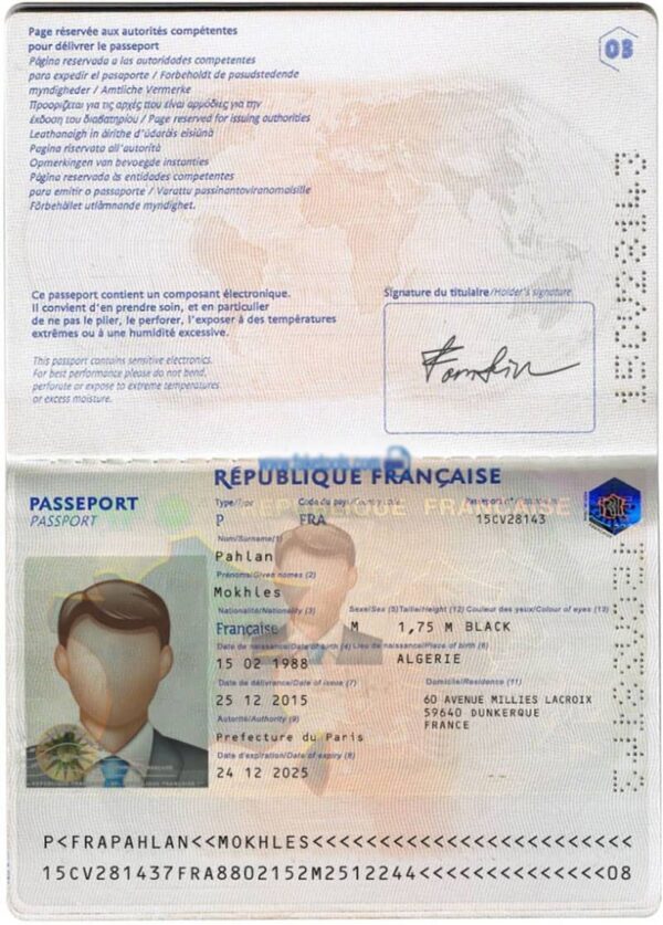 Editable France Passport Template