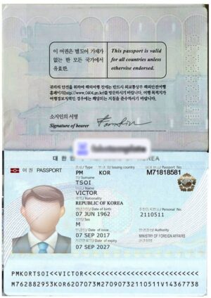Editable South Korea Passport Template