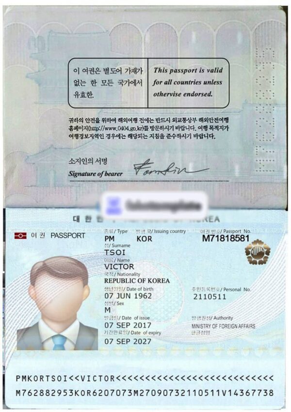 Editable South Korea Passport Template