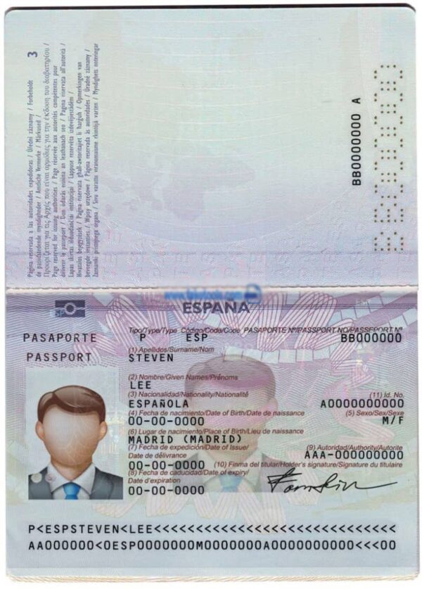 Editable Spain Passport Template