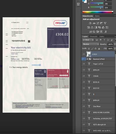 Editable UK Electricity Bill Template (npower)