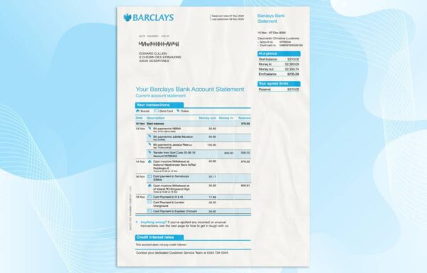 Editable Barclays Bank Statement PSD Template