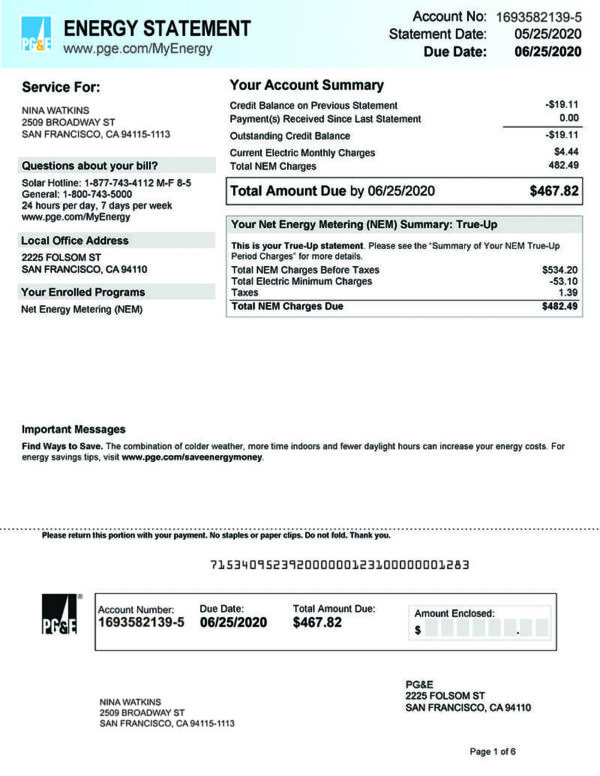 Editable California Utility Bill Template