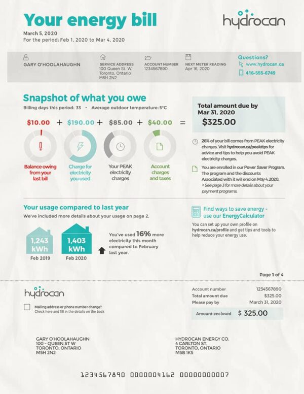 Editable Canada Utility Bill Template