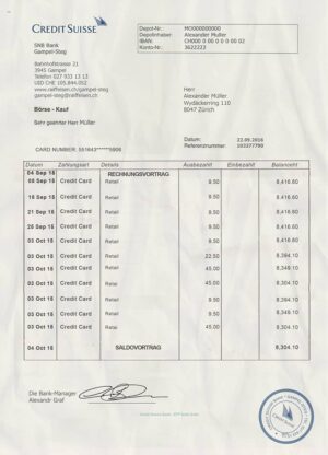 Editable Swiss Bank Statement PSD Template