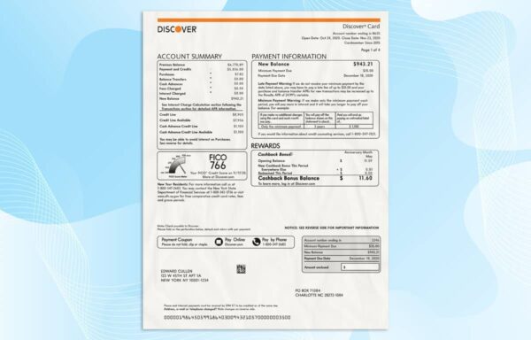 Editable Discover Credit Card Statement PSD Template