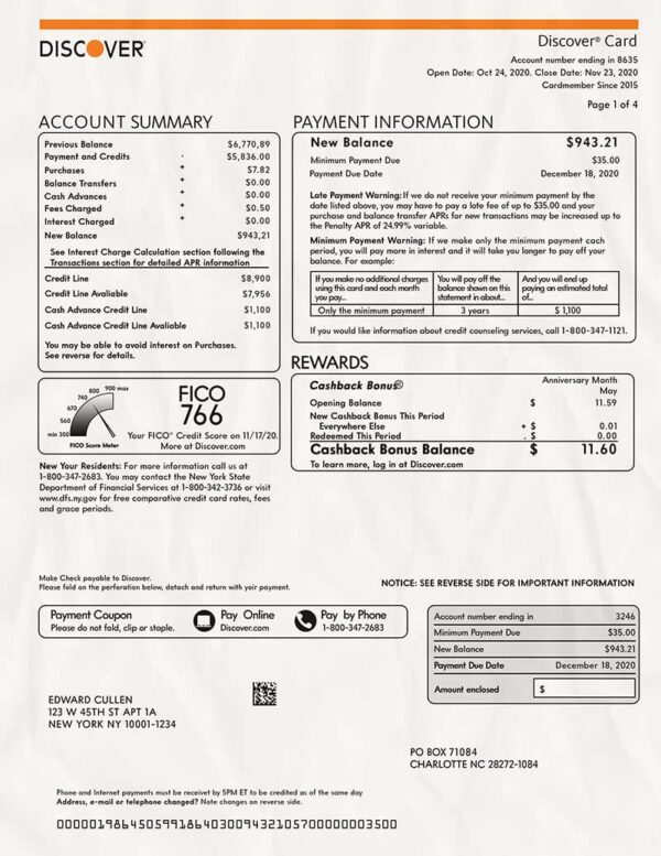 Editable Discover Credit Card Statement PSD Template