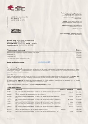 Editable First Century Bank Statement PSD Template