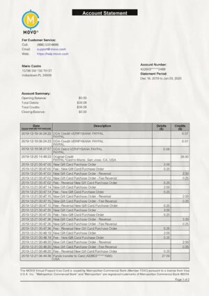 Editable MOVO Cash Statement PSD Template