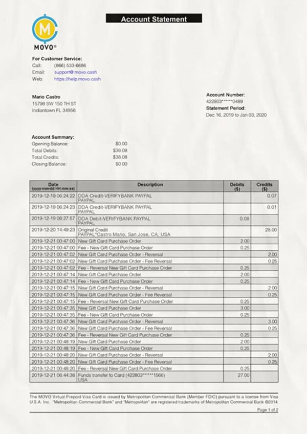 Editable MOVO Cash Statement PSD Template