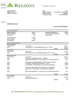 Editable Regions Bank Statement DOC Template