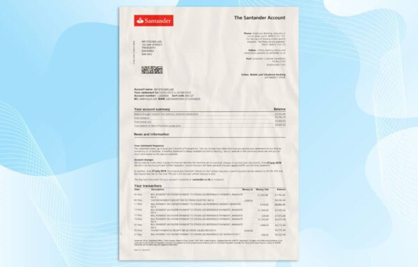 Editable Santander Bank Statement PSD Template