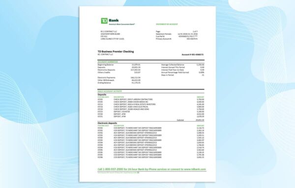 Editable TD Bank Statement DOC Template