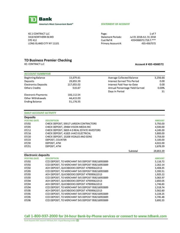 Editable TD Bank Statement DOC Template