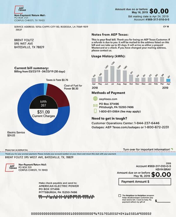 Editable Texas Utility Bill Template