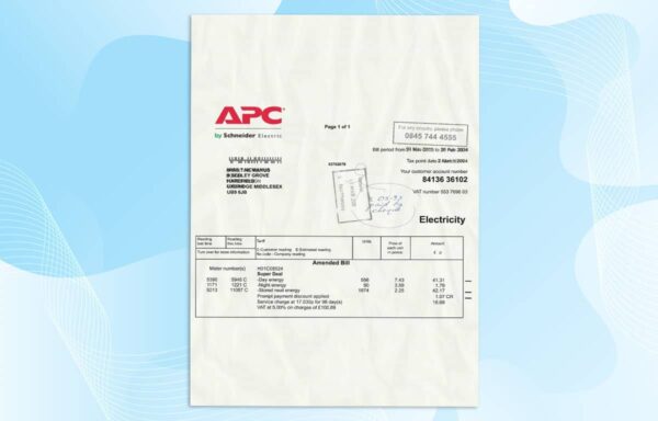 Editable UK Electricity Bill Template (APC)