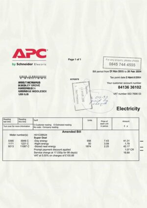 Editable UK Electricity Bill Template (APC)