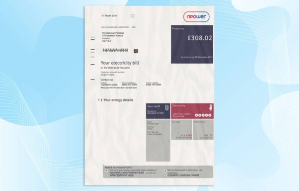 Editable UK Electricity Bill Template (npower)