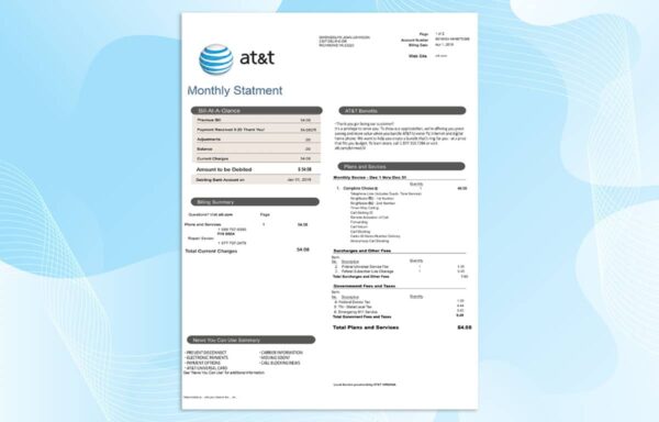 Editable USA AT&T Utility Bill Template