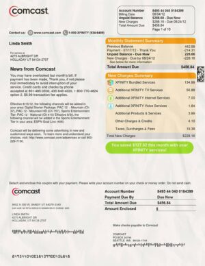 Editable USA Comcast Utility Bill Template