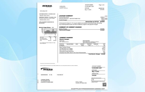 Editable USA Utility Bill Template (SCE&G)