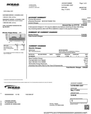 Editable USA Utility Bill Template (SCE&G)