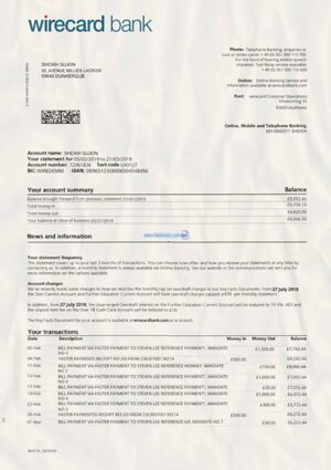 Editable Wirecard Bank Statement PSD Template