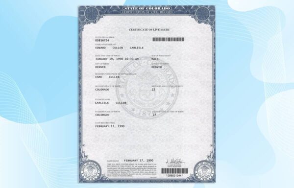 USA Colorado Birth Certificate Template