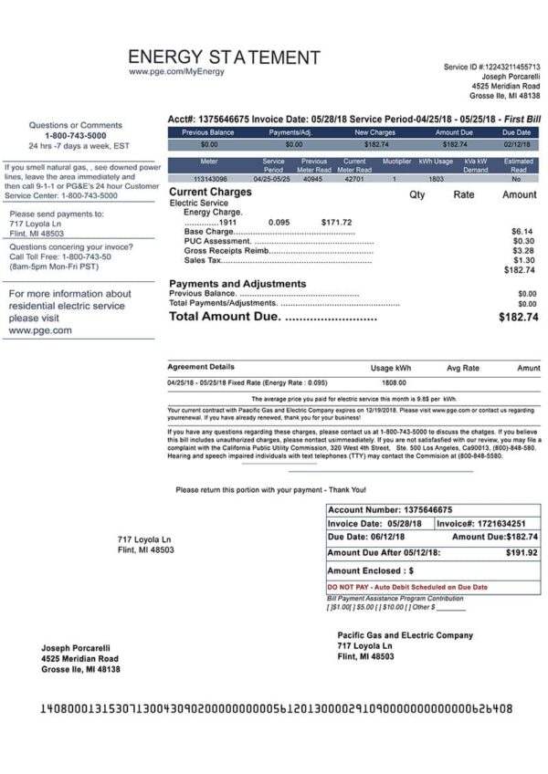 Editable Michigan Utility Bill Template