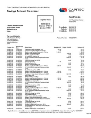 Editable Capitec Bank Statement template