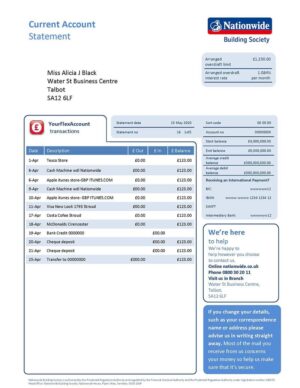 Editable UK Nationwide Bank Statement Template