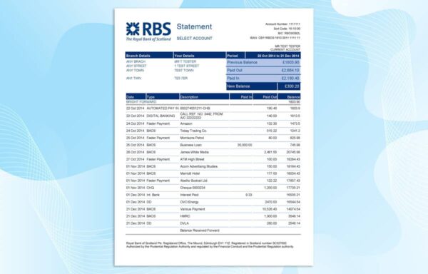 Editable RBS Bank Statement template