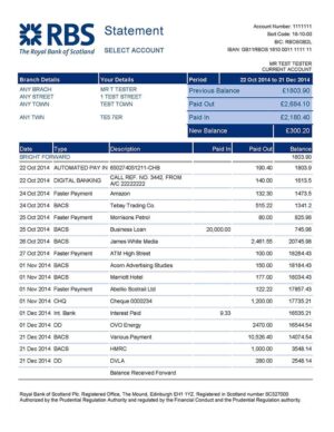 Editable RBS Bank Statement template