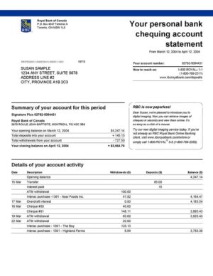 Royal Bank of Canada Statement Template