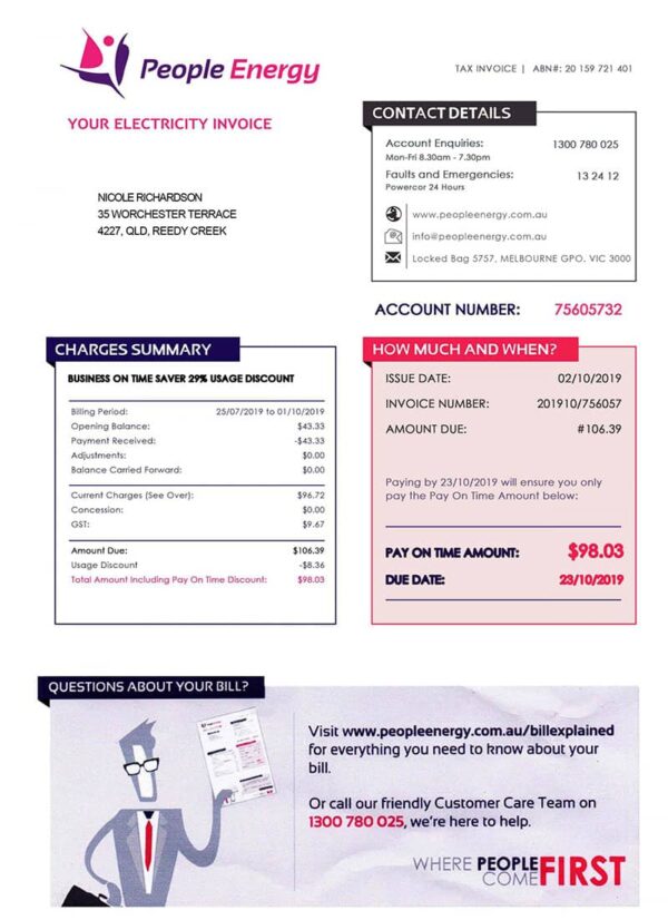 Australia Utility Bill PSD Template - Fully editable