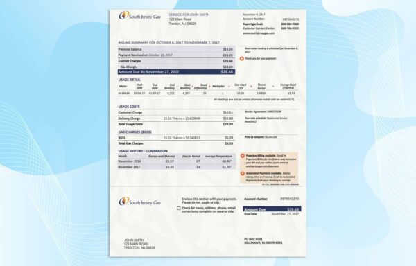 New Jersey Utility Bill PSD Template- Fully editable