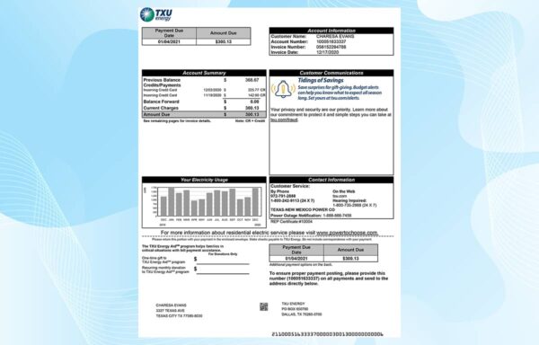 New Mexico Utility Bill PSD Template- Fully editable