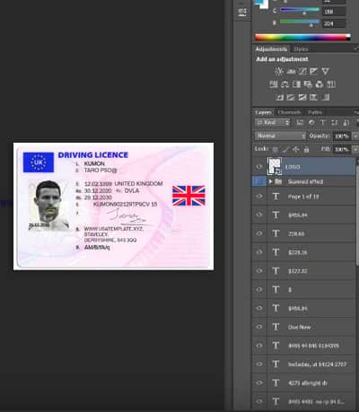 UK Driver License PSD Template - Fully editable